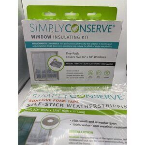 2 Simply Conserve Window Insulating Kit Indoor Film 5-Pack 36"x60" 2 Foam Tape